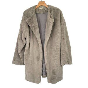 Listicle Women's Faux Fur Coat size Medium Light gray open